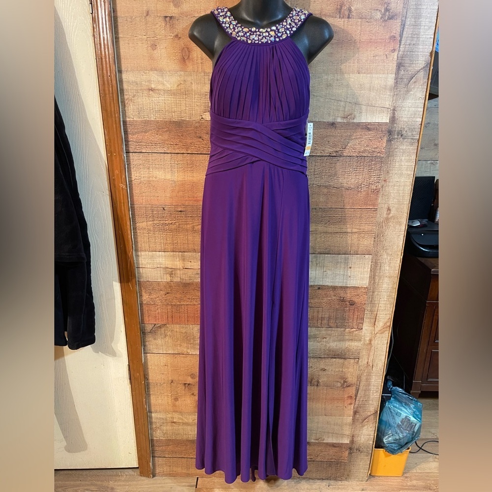 Morgan & Co Halter Rhinestone Formal Dress